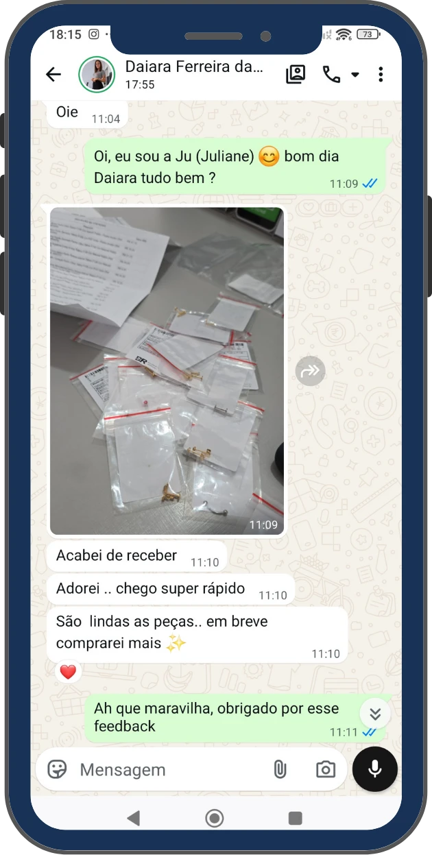 Depoimento de cliente via WhatsApp