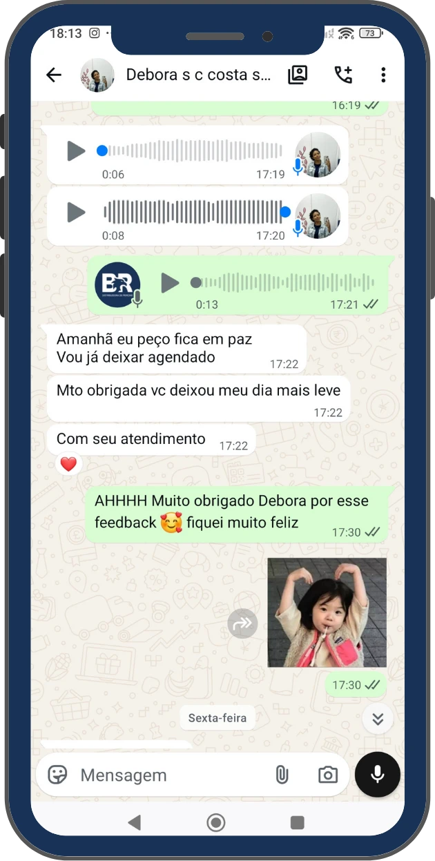 Depoimento de cliente via WhatsApp