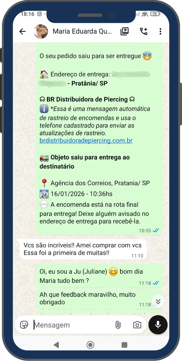 Depoimento de cliente via WhatsApp