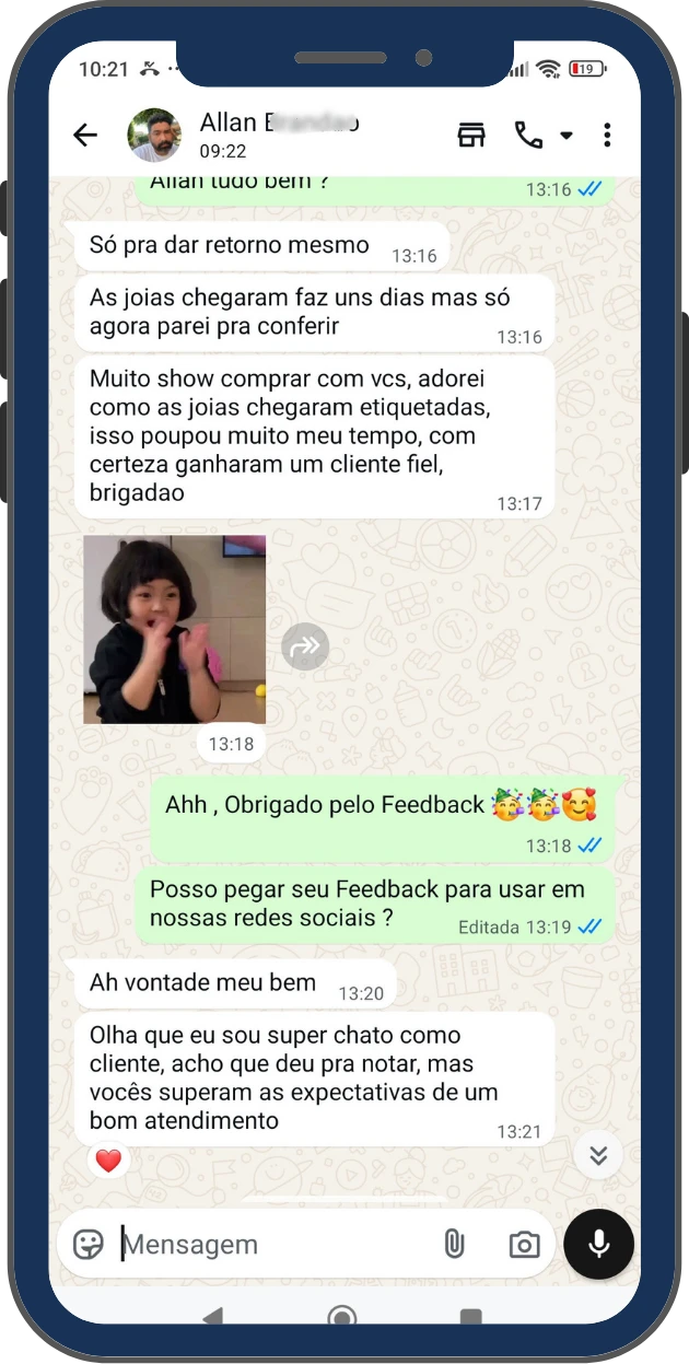 Depoimento de cliente via WhatsApp