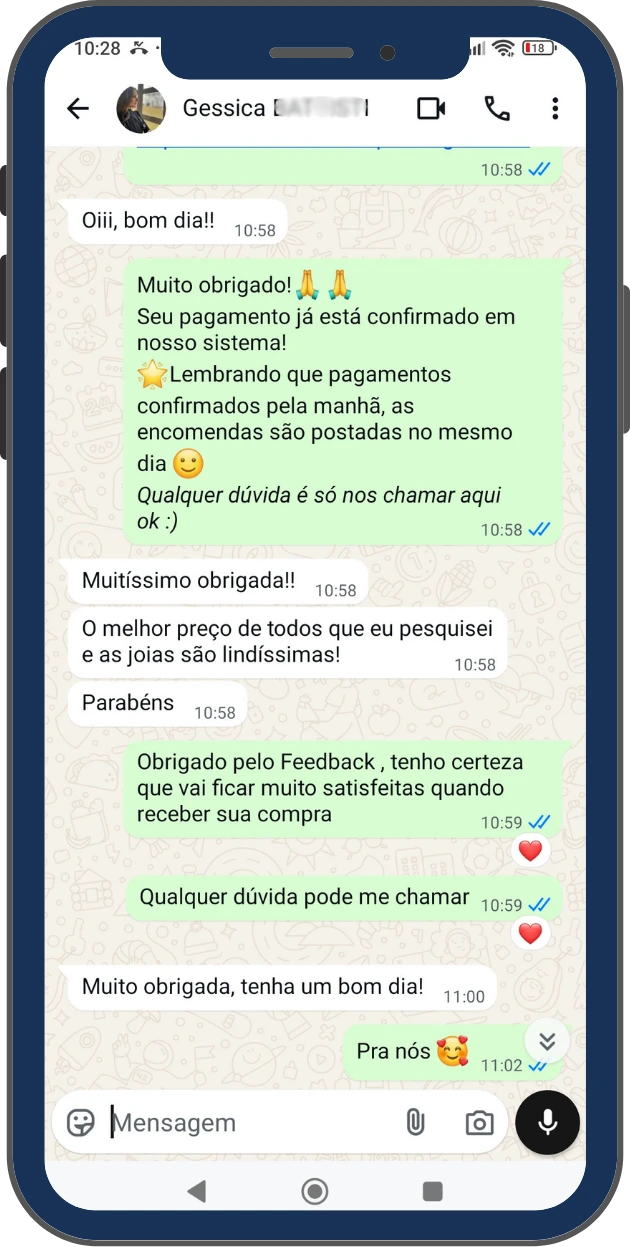 Depoimento de cliente via WhatsApp