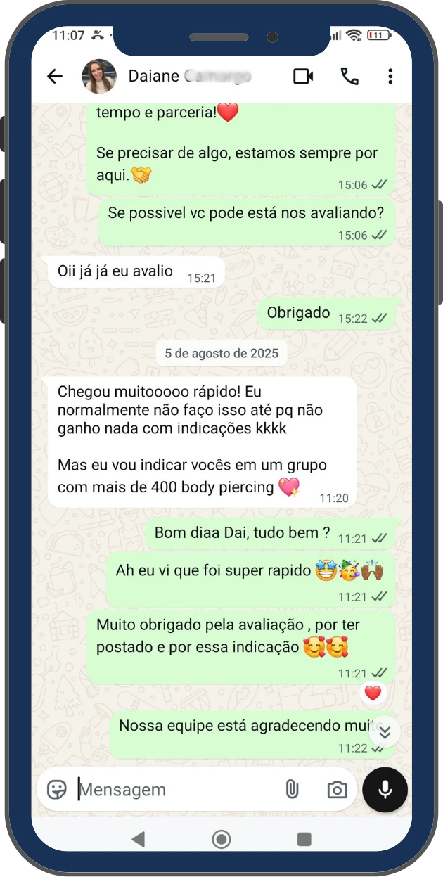 Depoimento de cliente via WhatsApp
