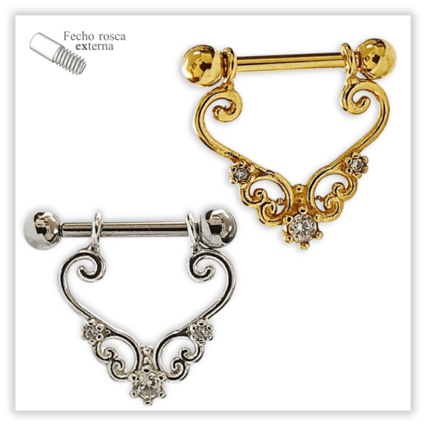 Piercing Argola decorada c/ reto Fecho Rosca externa Prata 925