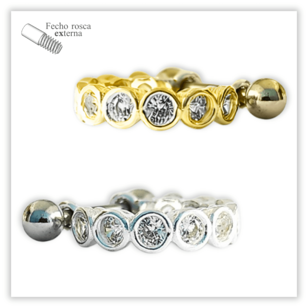 Piercing Argola decorada c/ reto Fecho Rosca externa Prata 925
