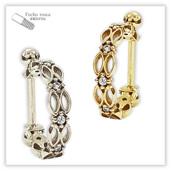 Piercing Argola decorada c/ reto Fecho Rosca externa Prata 925
