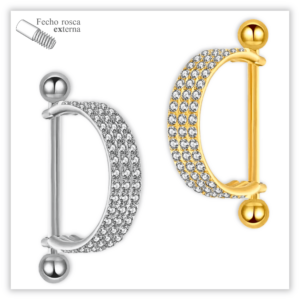 Piercing Argola decorada c/ reto Fecho Rosca externa Titânio F136