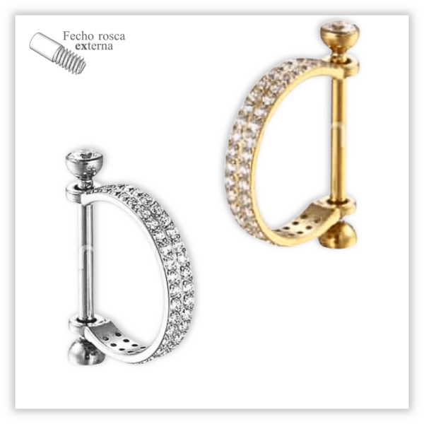 Piercing Argola decorada c/ reto Fecho Rosca interna Aço 316L