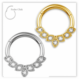 Piercing Argola Decorada Fecho Click Aço 316L