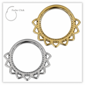 Piercing Argola Decorada Fecho Click Aço 316L