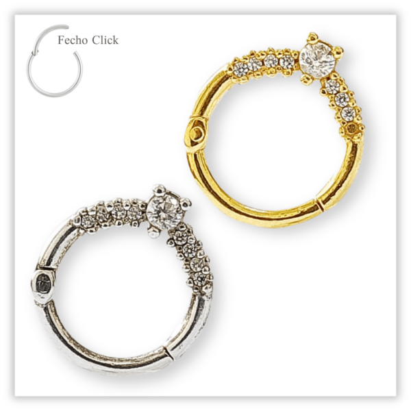 Piercing Argola Decorada Fecho Click Prata 925