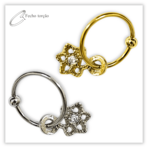 Piercing Argola Decorada Fecho Torção Latão