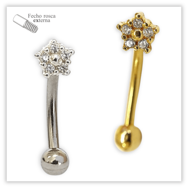 Piercing Íntimo / Rook decorado Fecho Rosca externa Prata 925