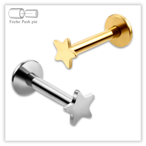 Piercing Reto Decorado Fecho Plug (push pin) Titânio F136