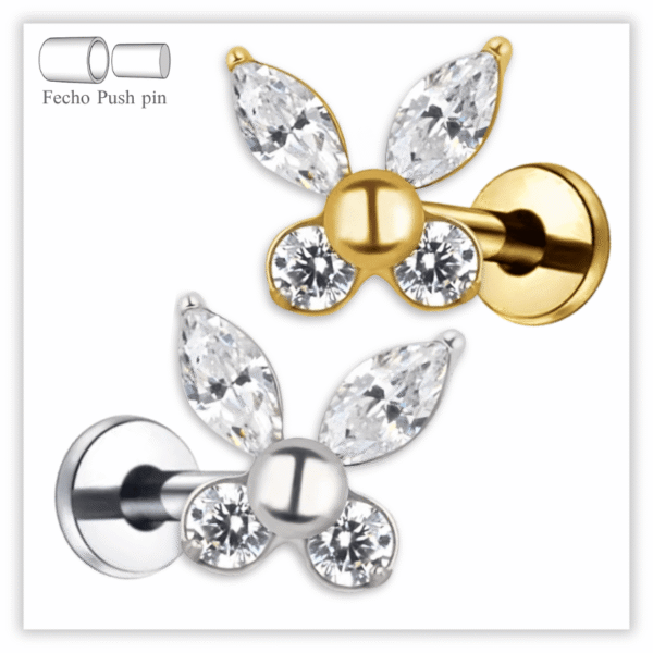 Piercing Reto Decorado Fecho Plug (push pin) Titânio F136