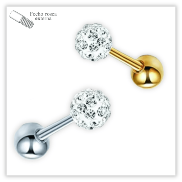 Piercing Reto Decorado Fecho Rosca externa Aço 316L