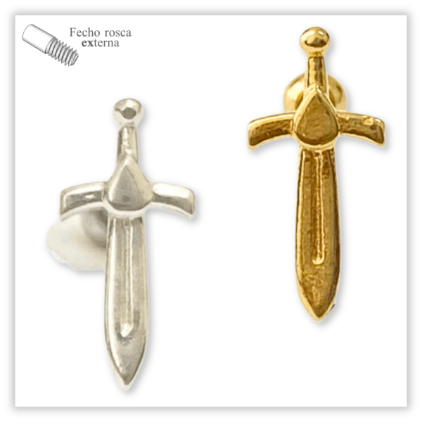 Piercing Reto Decorado Fecho Rosca externa Prata 925