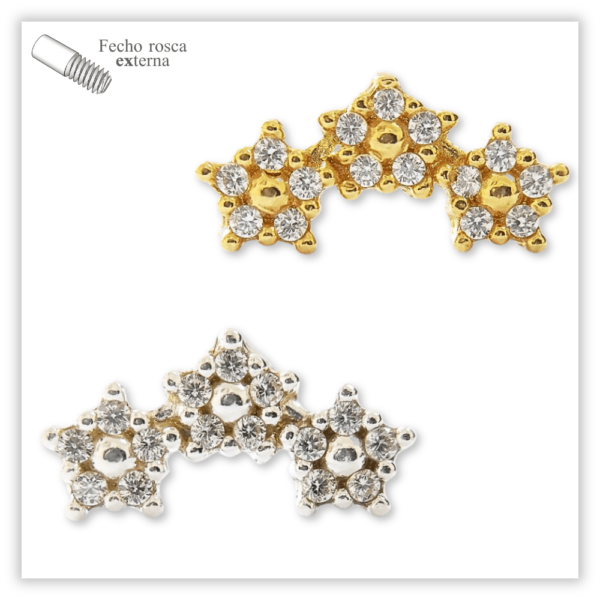 Piercing Reto Decorado Fecho Rosca externa Prata 925