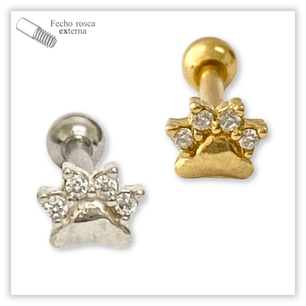 Piercing Reto Decorado Fecho Rosca externa Prata 925