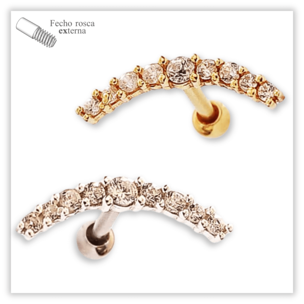 Piercing Reto Decorado Fecho Rosca externa Prata 925