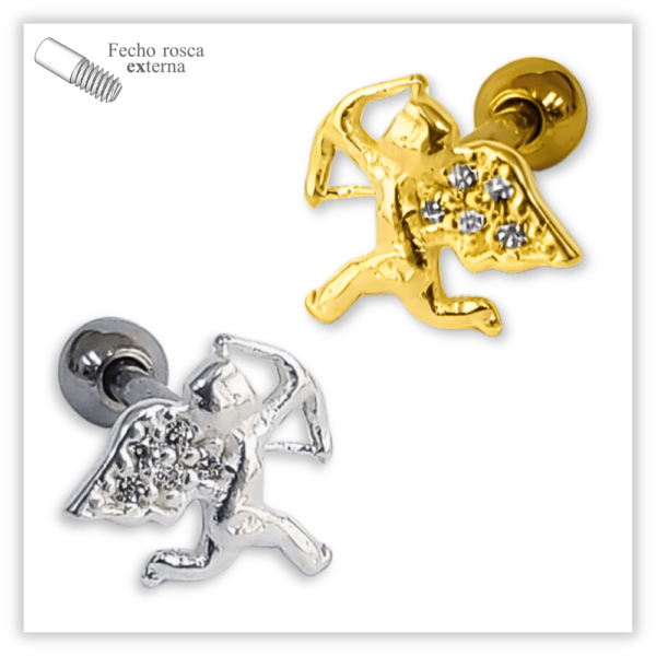 Piercing Reto Decorado Fecho Rosca externa Prata 925