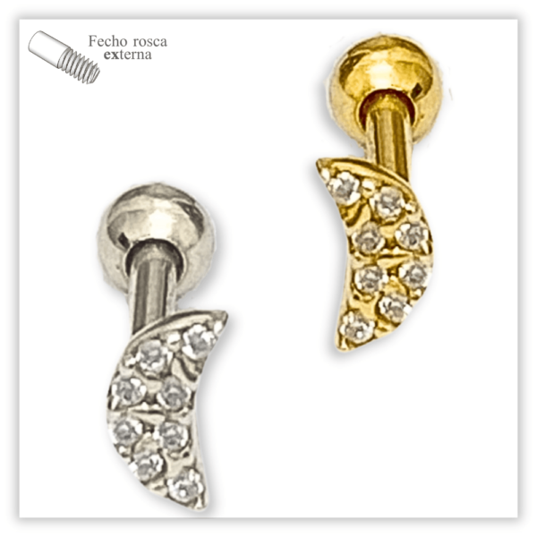 Piercing Reto Decorado Fecho Rosca externa Prata 925