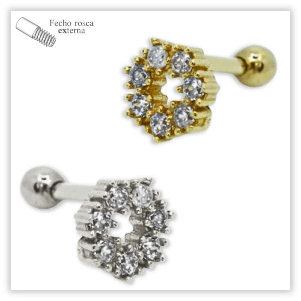Piercing Reto Decorado Fecho Rosca externa Prata 925