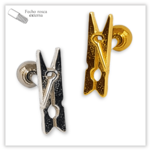 Piercing Reto Decorado Fecho Rosca externa Prata 925