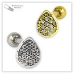 Piercing Reto Decorado Fecho Rosca externa Prata 925
