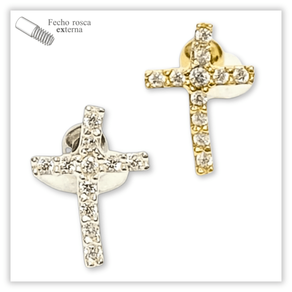 Piercing Reto Decorado Fecho Rosca externa Prata 925