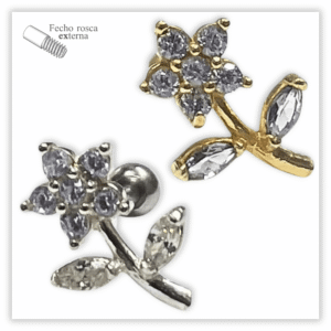 Piercing Reto Decorado Fecho Rosca externa Prata 925