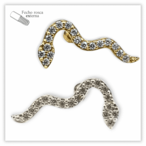 Piercing Reto Decorado Fecho Rosca externa Prata 925