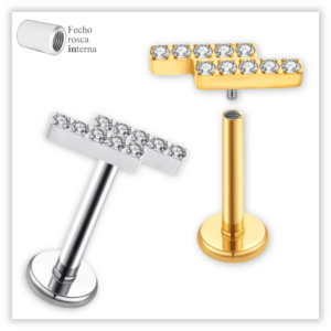 Piercing Reto Decorado Fecho Rosca interna Aço 316L