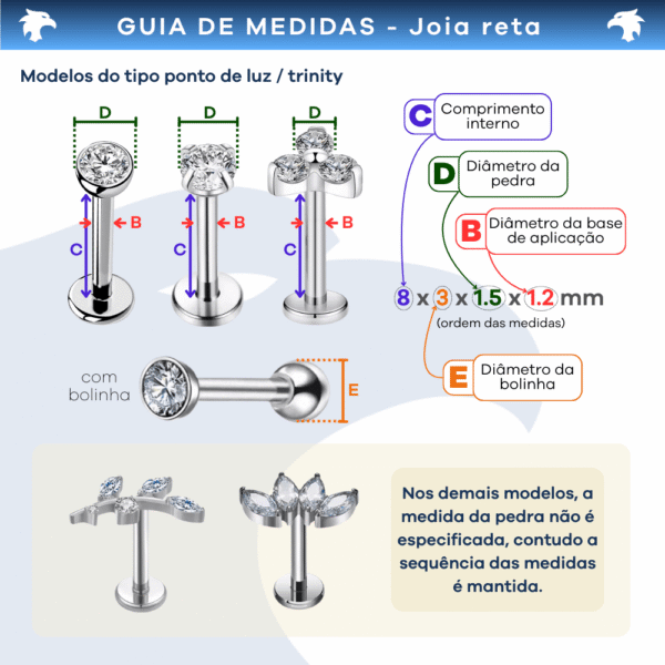 Piercing Reto Decorado Fecho Rosca interna Aço 316L