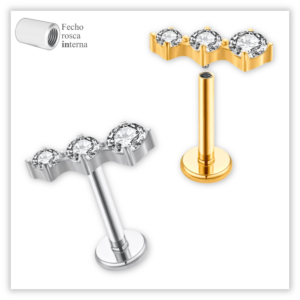 Piercing Reto Decorado Fecho Rosca interna Aço 316L