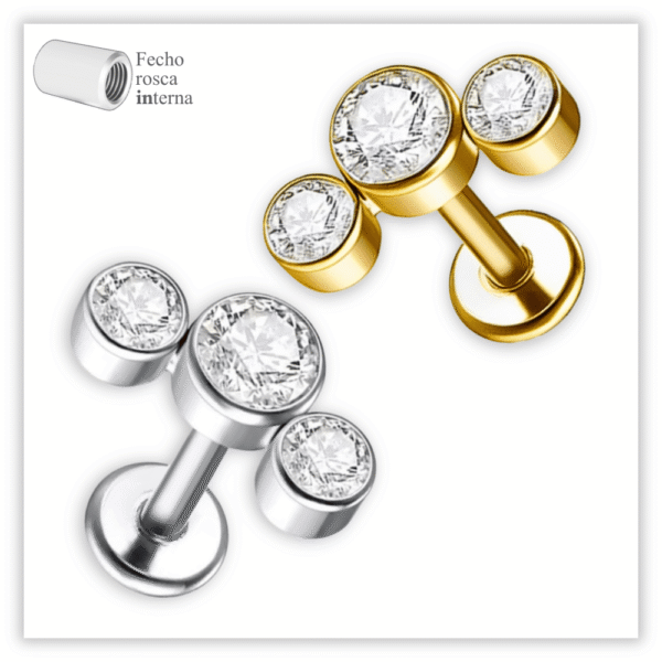 Piercing Reto Decorado Fecho Rosca interna Aço 316L