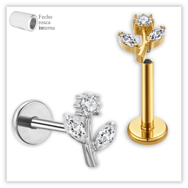 Piercing Reto Decorado Fecho Rosca interna Titânio F136