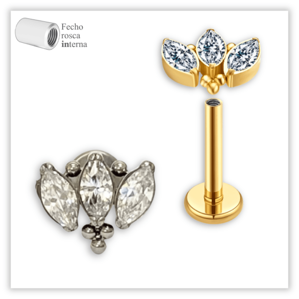 Piercing Reto Decorado Fecho Rosca interna Titânio F136