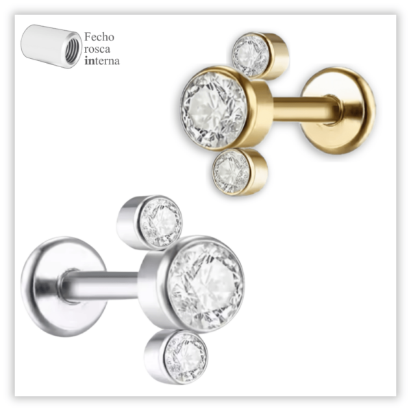 Piercing Reto Decorado Fecho Rosca interna Titânio F136