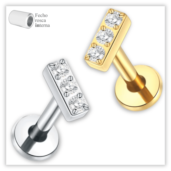 Piercing Reto Decorado Fecho Rosca interna Titânio F136