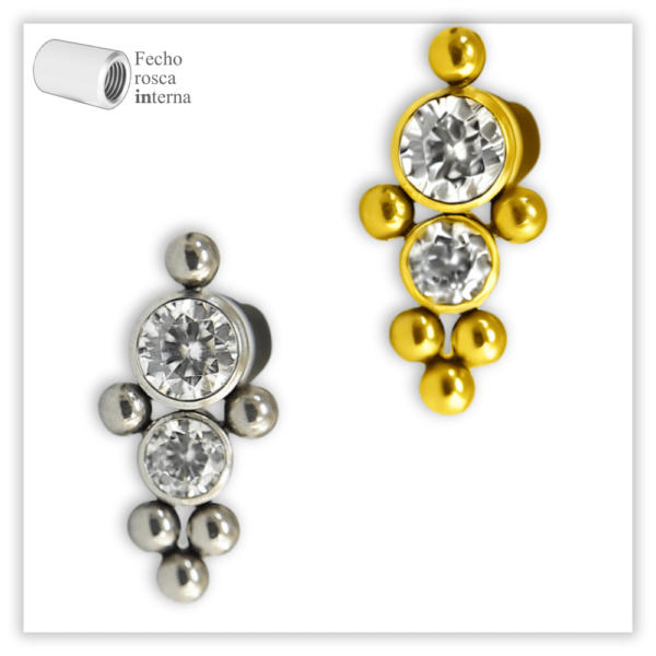 Piercing Reto Decorado Fecho Rosca interna Titânio F136