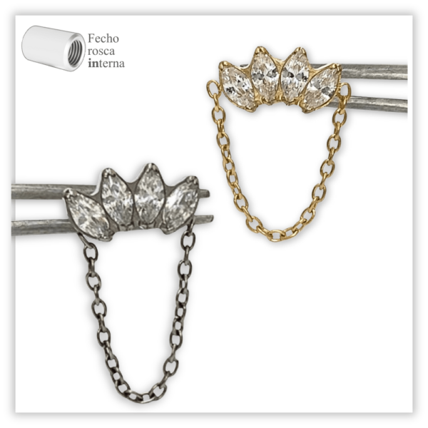 Piercing Reto Decorado Fecho Rosca interna Titânio F136