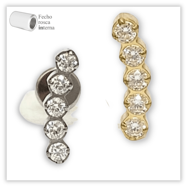Piercing Reto Decorado Fecho Rosca interna Titânio F136