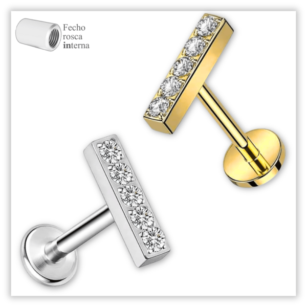 Piercing Reto Decorado Fecho Rosca interna Titânio F136