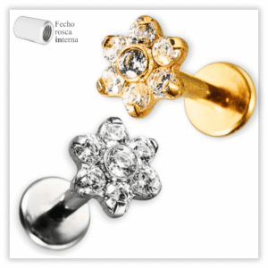 Piercing Reto Decorado Fecho Rosca interna Titânio F136 (Mini Flor)