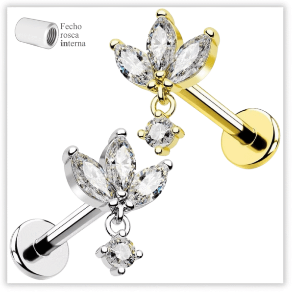 Piercing Reto Decorado Fecho Rosca interna Titânio F136 (mini)
