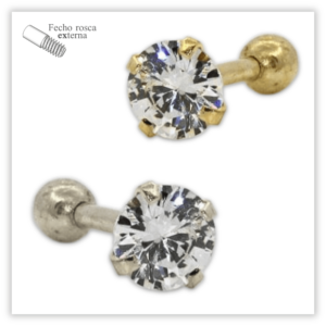 Piercing Reto Ponto de luz Fecho Rosca externa Ouro 18K