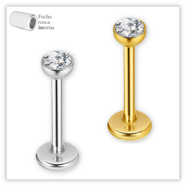Piercing Reto Decorado Fecho Rosca interna Aço 316L