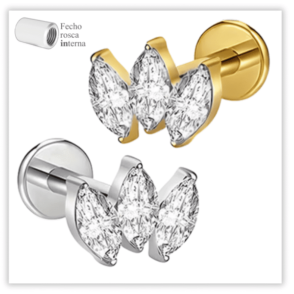 Piercing Reto Decorado Fecho Rosca interna Titânio F136