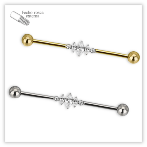 Piercing Transversal decorado Fecho Rosca externa Titânio F136