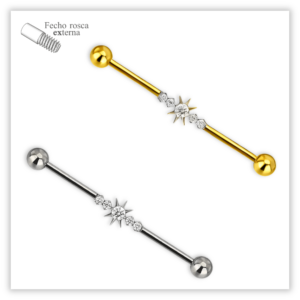 Piercing Transversal decorado Fecho Rosca externa Titânio F136